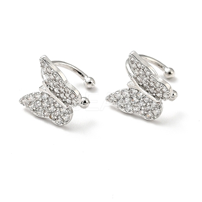 Clear Cubic Zirconia Butterfly Cuff Earrings EJEW-G295-15P-1
