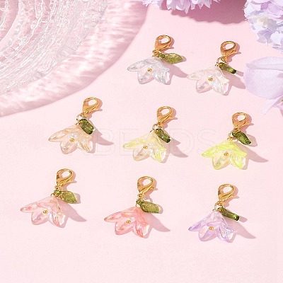 8Pcs 8 Colors Flower Acrylic Pendant Decorations HJEW-FS00034-02-1