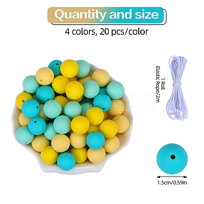 80Pcs 4 Style Round Silicone Focal Beads SIL-SZ0001-22K-1