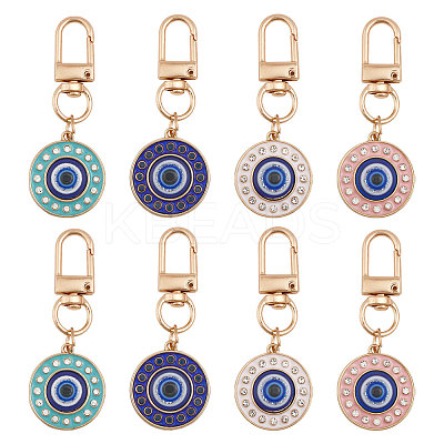 8Pcs 4 Colors Round Evil Eye Rhinestone Enamel Pendant Decorations HJEW-GL0001-09-1
