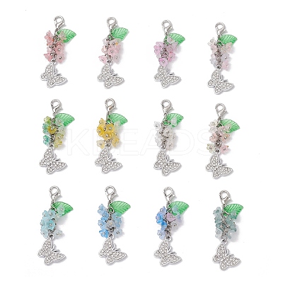 Butterfly Alloy Rhinestone & Flower Acrylic Pendant Decorations HJEW-JM03145-1