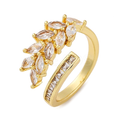 Rack Plating Brass Micro Pave Clear Cubic Zirconia Cuff Finger Rings for Women RJEW-M028-03G-1