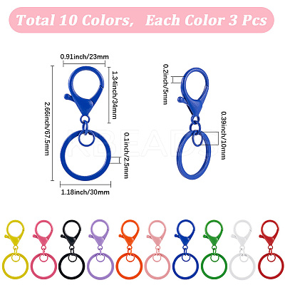 30Pcs 10 Colors Zinc Alloy Keychain Clasp Findings FIND-SC0014-16-1