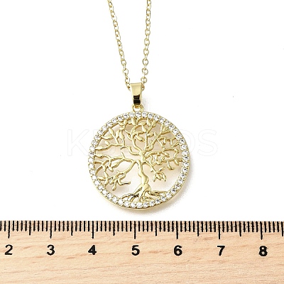 Brass Micro Pave Clear Cubic Zirconia Tree of Life Pendants NJEW-H066-01D-G-1