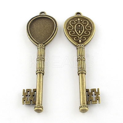 Skeleton Key Tibetan Style Alloy Big Pendant Cabochon Settings TIBEP-S292-05AB-FF-1