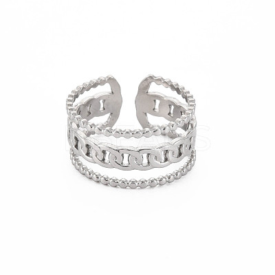 Non-Tarnish 304 Stainless Steel Curb Chain Shape Open Cuff Ring for Women RJEW-S405-228P-1