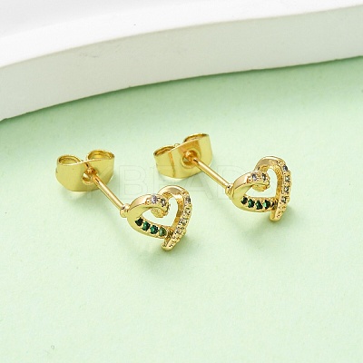 Brass Micro Pave Cubic Zirconia Heart Stud Earrings EJEW-K267-27G-1
