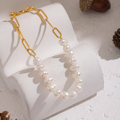 Natural Freshwater Pearl Beaded Link Bracelets FT4908-1