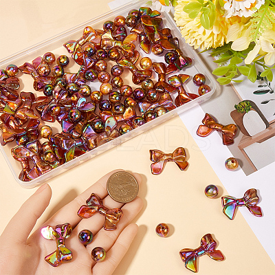 100Pcs UV Plating Rainbow Iridescent Acrylic Beads PACR-SP0001-06-1