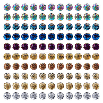 150Pcs 10 Colors Electroplated Natural Lava Rock Beads Strands G-PJ0001-03B-1