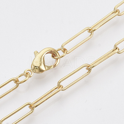 Brass Round Oval Paperclip Chain Necklace Making MAK-S072-04A-G-1