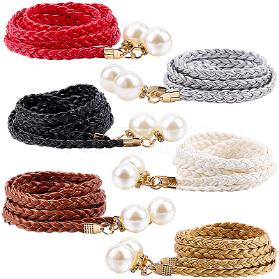 Imitation Leather Braided Chain Belts with Imitation Pearl AJEW-CP0008-67A-1