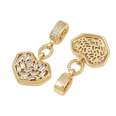 Brass Pave Clear Cubic Zirconia Heart Pendants KK-C132-27G-1