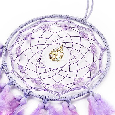 Woven Web/Net with Feather Hanging Ornaments HJEW-G025-03C-1