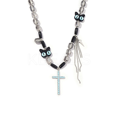 Glass Beaded Necklaces NJEW-K259-04-1