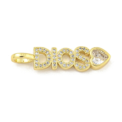 Word DIOS Rack Plating Brass Micro Pave Clear Cubic Zirconia Pendants X-KK-Z053-11G-02-1