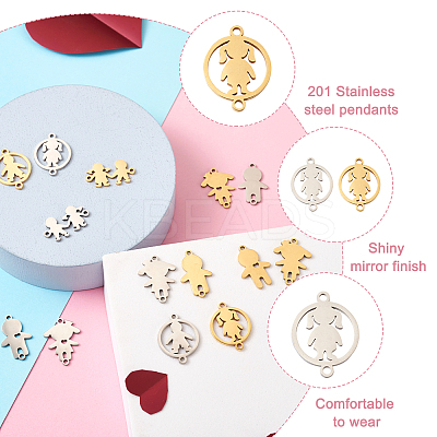 14Pcs 14 Style 201 Stainless Steel Connector Charms STAS-PJ0001-27-1