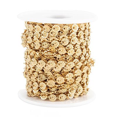 Handmade PVD Vacuum Plating 304 Stainless Steel Flat Round Charms Link Chains CHS-M004-10G-1