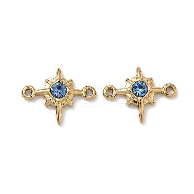 304 Stainless Steel Aquamarine Rhinestone Connector Charms STAS-L308-03B-G-1