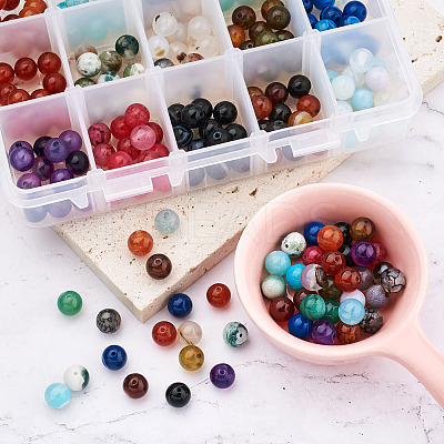 225Pcs 15 Style Natural Agate Round Beads G-TA0001-36-1