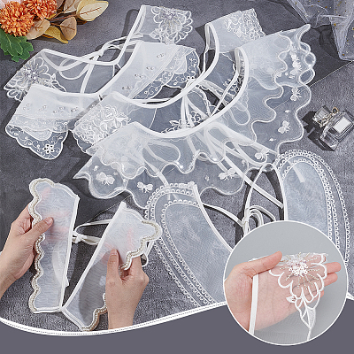 6Pcs 6 Style White Embroidered Organdy Collar AJEW-NB0004-01-1