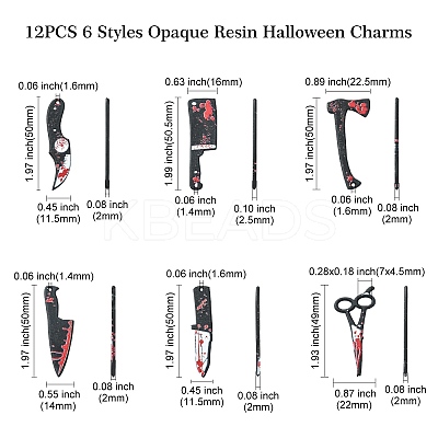 12Pcs 6 Styles Opaque Resin Halloween Horror Goth Pendants RESI-CJ0002-90-1