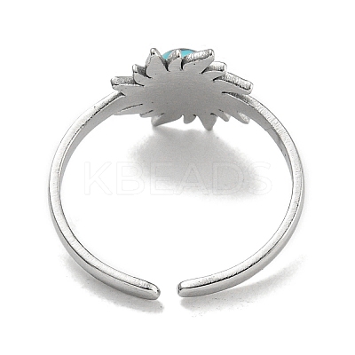 304 Stainless Steel Synthetic Turquoise Cuff Rings G-Z056-01P-03-1