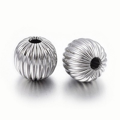 Tarnish Resistant 304 Stainless Steel Corrugated Beads STAS-P218-24-8mm-1