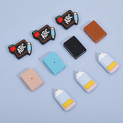 12Pcs 8 Styles Blackboard/Book/Pencil Shape Silicone Beads SIL-CA0002-78-1