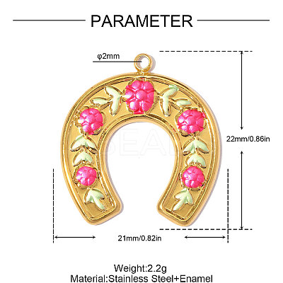304 Stainless Steel with Deep Pink Enamel Pendants SA-OY003-28G-1