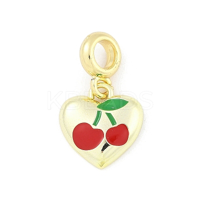 Brass Red Enamel Heart European Dangle Charms KK-Z090-07G-02-1