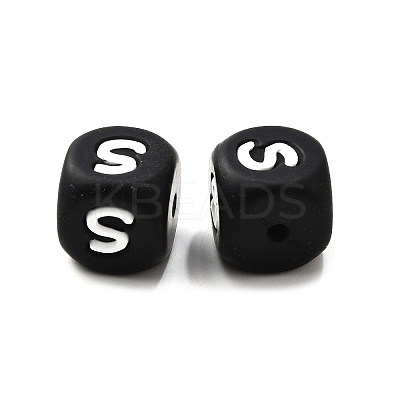 20Pcs Black Cube Letter Silicone Beads 12x12x12mm Square Dice Alphabet Beads with 2mm Hole Spacer Loose Letter Beads for Bracelet Necklace Jewelry Making JX433S-1