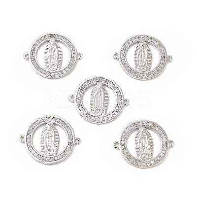 Brass Micro Pave Clear Cubic Zirconia Connector Charms KK-E068-VB353-1