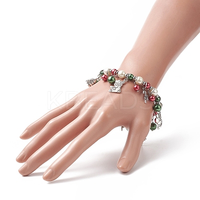 Glass Pearl Beaded Stretch Bracelet BJEW-TA00250-1