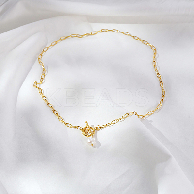 Minimalist Imitation Pearl Rice Pendant Stainless Steel PaPerclip Chain Necklaces for Everyday Women's Wear LS-OX8079-2-1