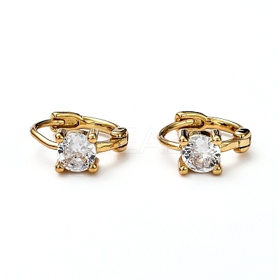 Brass Micro Pave Clear Cubic Zirconia Huggie Hoop Earrings EJEW-H121-13G-1