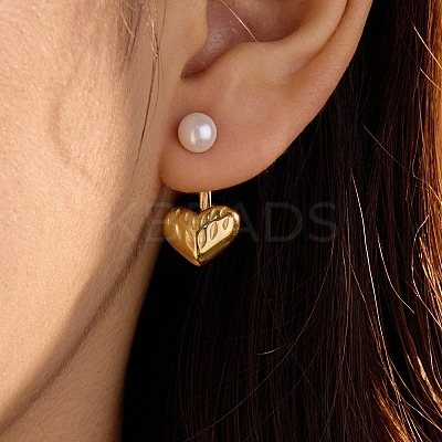 304 Stainless Steel Shell Pearl Stud Earrings EJEW-Q019-01G-1