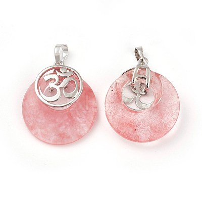 Cherry Quartz Glass Pendants KK-F751-L-A15-1