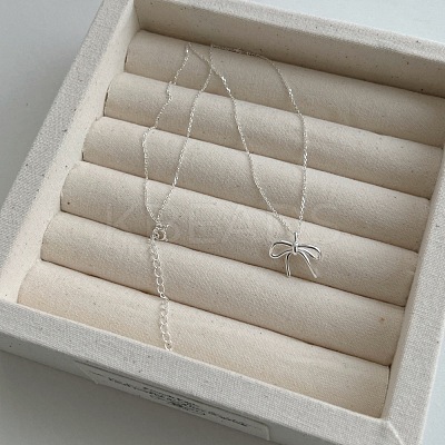 Bowknot 925 Sterling Silver Pendant Cable Chain Necklaces for Women FS-WG65D1C-01-1