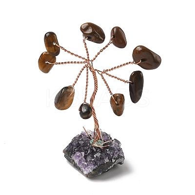 Natural Tiger Eye Chips Tree of Life Decorations DJEW-P022-03A-04-1