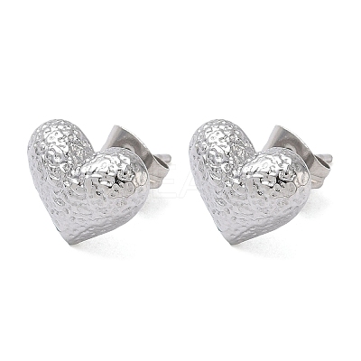 Textured Heart 304 Stainless Steel Stud Earrings EJEW-G453-06P-1
