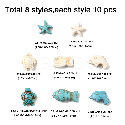 80Pcs 8 Styles Synthetic Turquoise & Howlite & Magnesite Dyed Beads G-FP0001-06-1