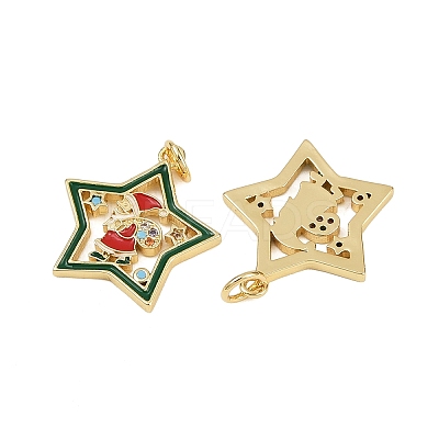 Christmas Themed Brass Micro Pave Cubic Zirconia Pendants X-ZIRC-L101-05G-1