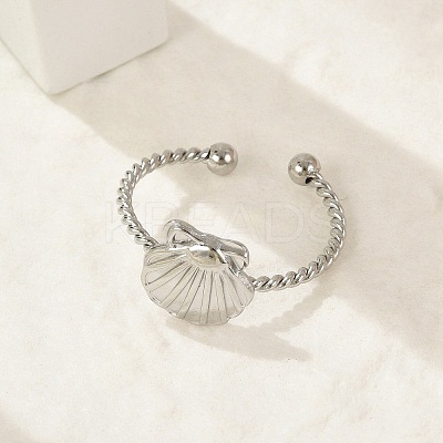 Shell 304 Stainless Steel Open Cuff Rings for Women LS-RJEW-G338-09P-1