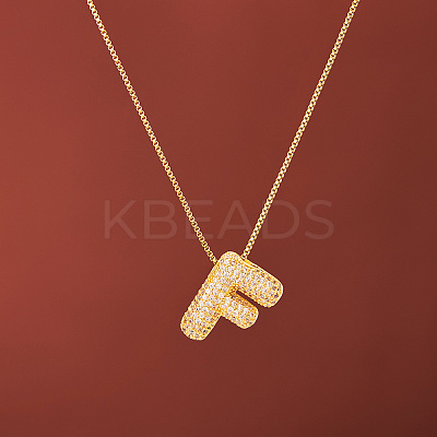Brass Micro Pave Clear Cubic Zirconia Initial Pendant Necklaces for Women FS-WGDC51D-06-1