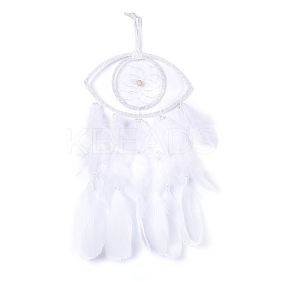 Handmade Eye Woven Net/Web with Feather Wall Hanging Decoration HJEW-K035-01-1