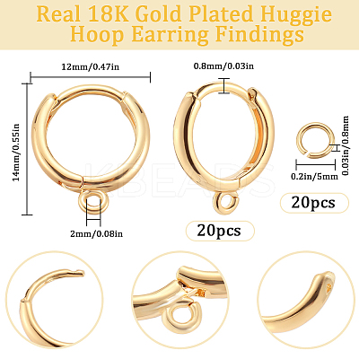 20Pcs Brass Huggie Hoop Earring Findings KK-BBC0014-57-1
