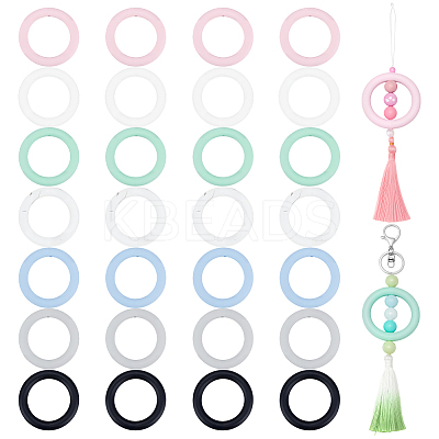 28Pcs 7 Colors Ring Silicone Focal Beads SIL-NB0001-51-1
