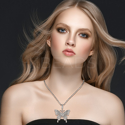4Pcs 4 Colors Rhinestone Butterfly Pendant Necklaces Set with Cup Chains NJEW-AN0001-33-1