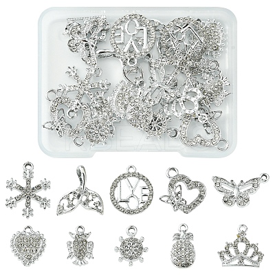 20Pcs 10 Style Alloy Crystal Rhinestone Pendants ALRI-FS0001-01-1